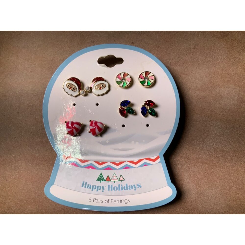 Holiday Themed Earrings Set Of 4 Pairs Featuring  Festive Designs